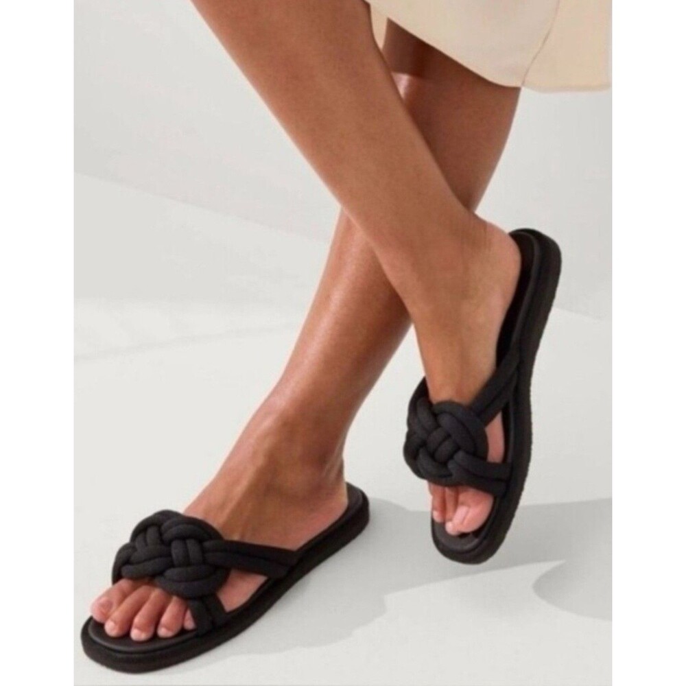 NWOTs Rothy's Summer Sandal W7.5 Black Knotted Stretchable Slip On Beach Casual
